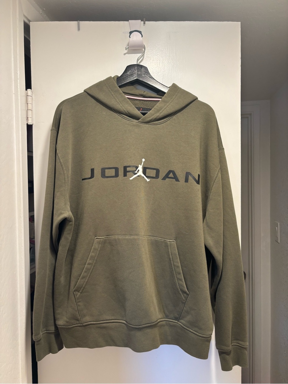 Jordan Olive Green Hoodie with Black Logo and matching Sweatpants